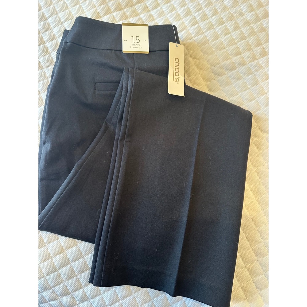 Chico's Women Black Trouser Pants Short Length Straight Leg Size 1.5/10 NWT